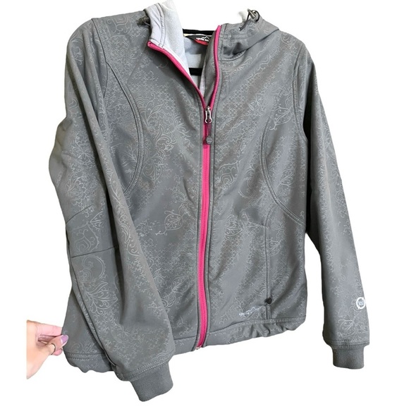 Eddie Bauer 365 Women’s Grey Pink Paisley Print Zip Up Hooded Jacket Medium - Picture 1 of 3